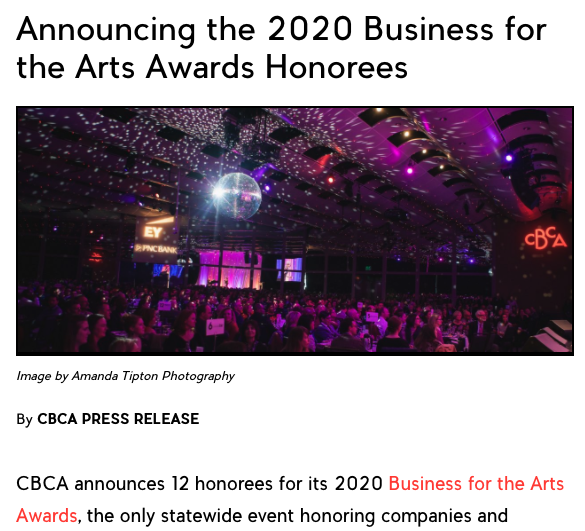 Business for the Arts Awards Honorees